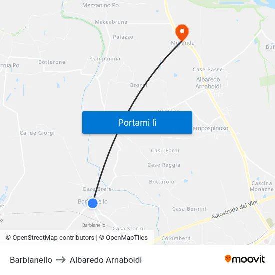 Barbianello to Albaredo Arnaboldi map