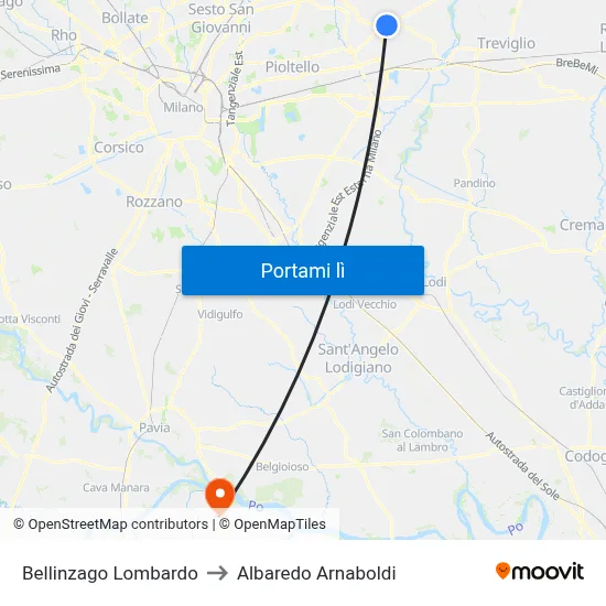 Bellinzago Lombardo to Albaredo Arnaboldi map