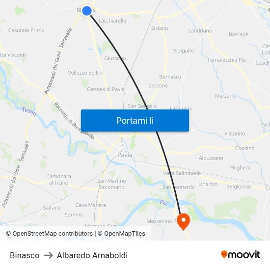 Binasco to Albaredo Arnaboldi map