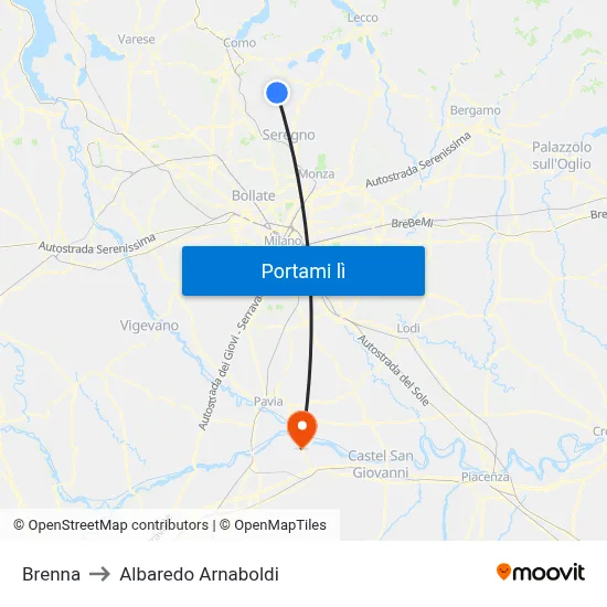 Brenna to Albaredo Arnaboldi map