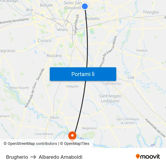 Brugherio to Albaredo Arnaboldi map