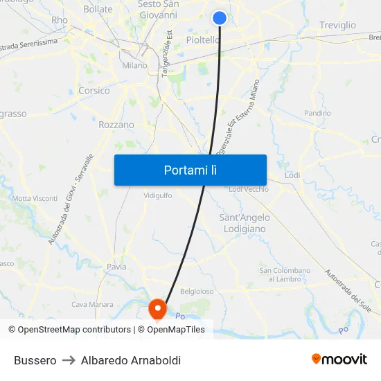 Bussero to Albaredo Arnaboldi map