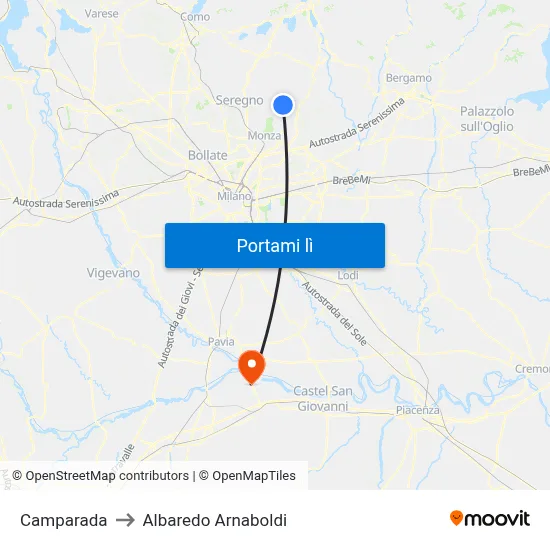 Camparada to Albaredo Arnaboldi map
