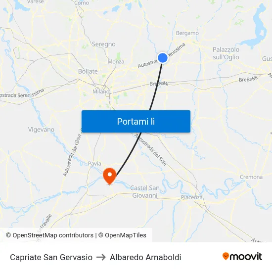 Capriate San Gervasio to Albaredo Arnaboldi map