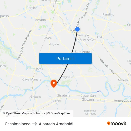 Casalmaiocco to Albaredo Arnaboldi map