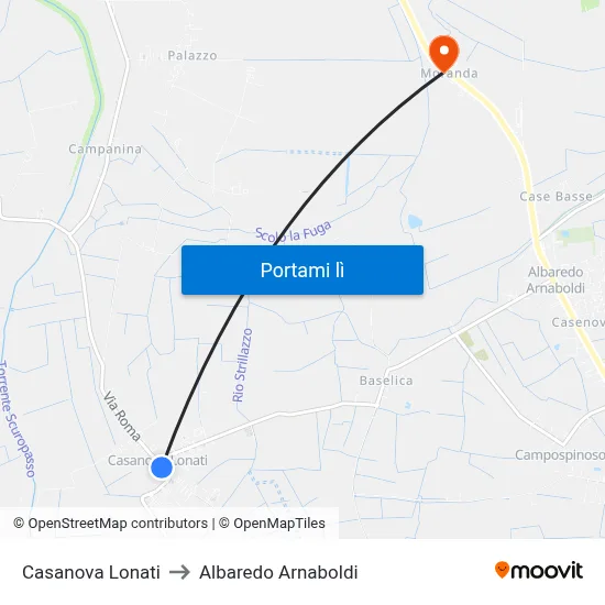 Casanova Lonati to Albaredo Arnaboldi map