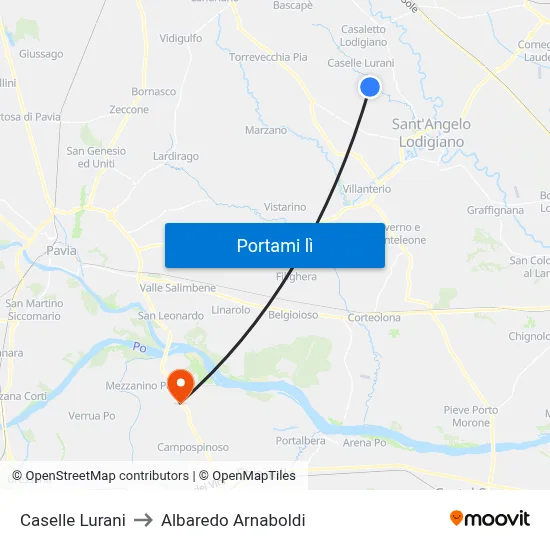 Caselle Lurani to Albaredo Arnaboldi map