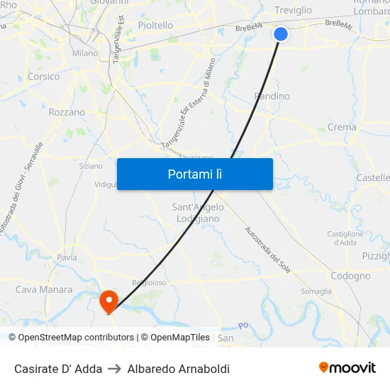 Casirate D' Adda to Albaredo Arnaboldi map