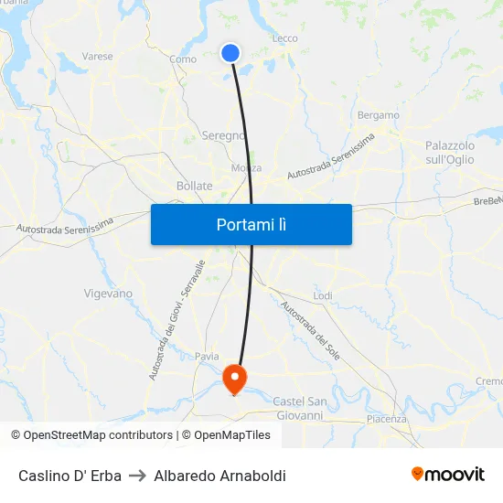 Caslino D' Erba to Albaredo Arnaboldi map