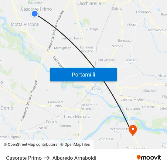 Casorate Primo to Albaredo Arnaboldi map