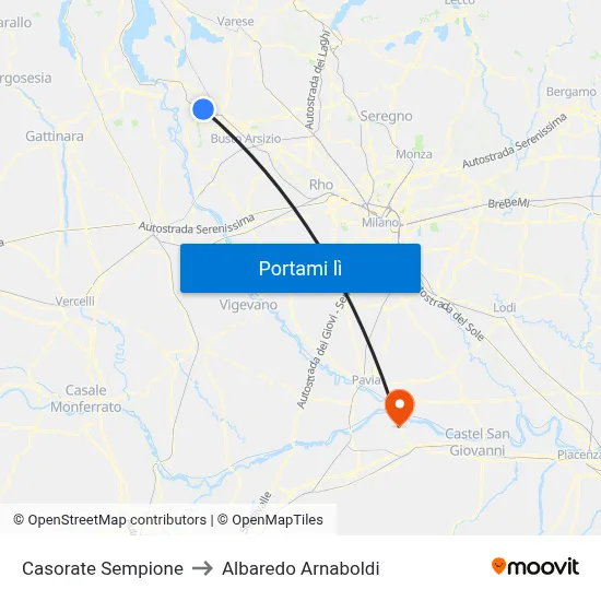 Casorate Sempione to Albaredo Arnaboldi map
