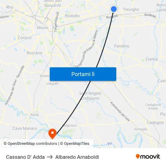 Cassano D' Adda to Albaredo Arnaboldi map