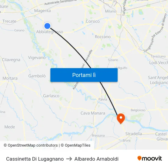 Cassinetta Di Lugagnano to Albaredo Arnaboldi map