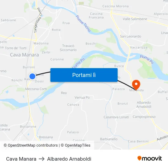 Cava Manara to Albaredo Arnaboldi map