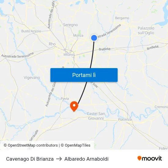 Cavenago Di Brianza to Albaredo Arnaboldi map