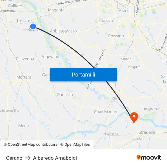 Cerano to Albaredo Arnaboldi map