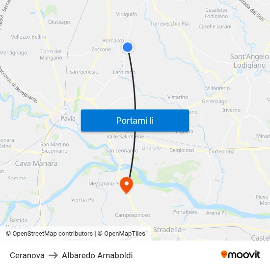 Ceranova to Albaredo Arnaboldi map