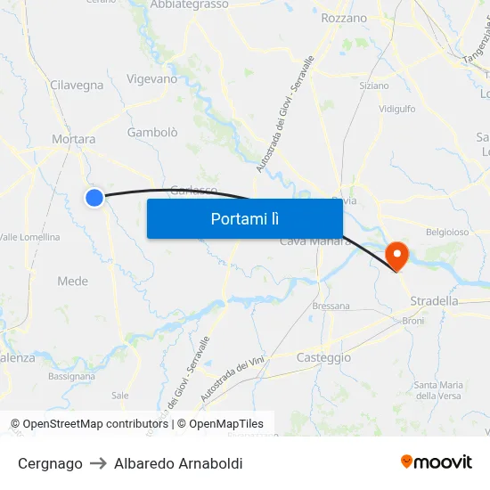 Cergnago to Albaredo Arnaboldi map
