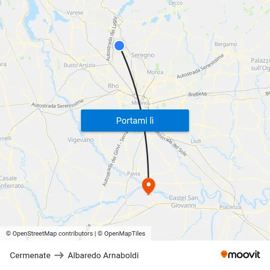 Cermenate to Albaredo Arnaboldi map