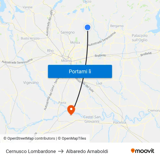 Cernusco Lombardone to Albaredo Arnaboldi map
