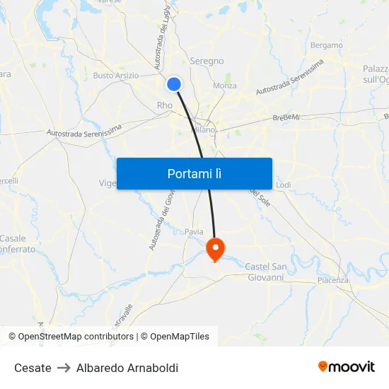 Cesate to Albaredo Arnaboldi map