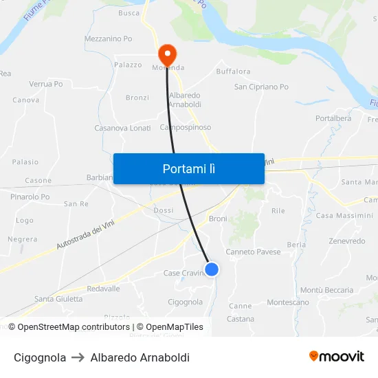 Cigognola to Albaredo Arnaboldi map