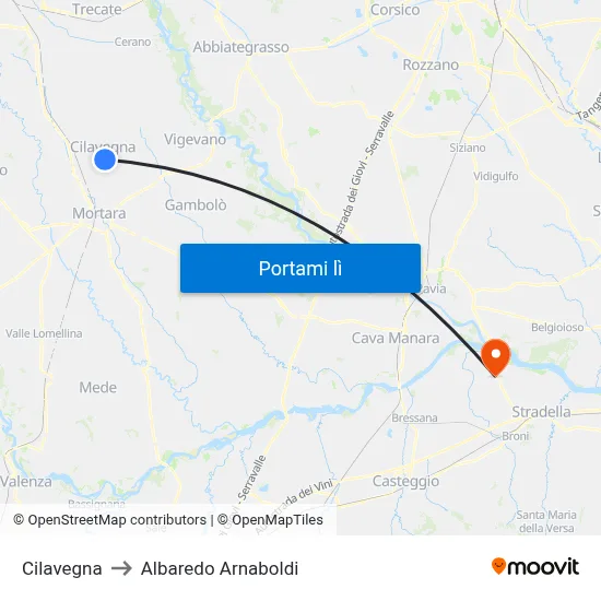 Cilavegna to Albaredo Arnaboldi map