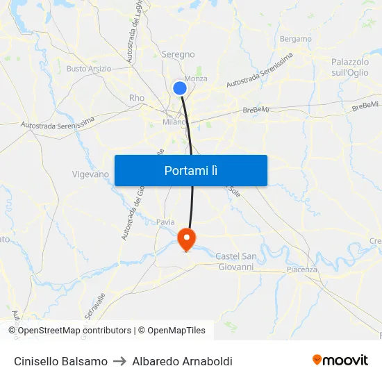Cinisello Balsamo to Albaredo Arnaboldi map