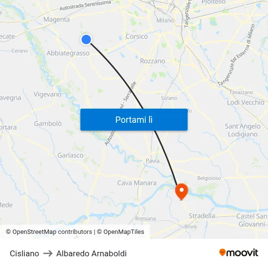 Cisliano to Albaredo Arnaboldi map