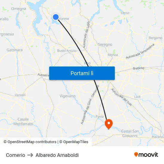 Comerio to Albaredo Arnaboldi map