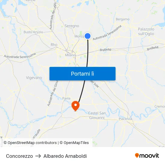 Concorezzo to Albaredo Arnaboldi map