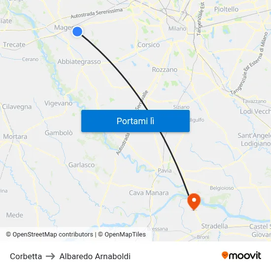 Corbetta to Albaredo Arnaboldi map