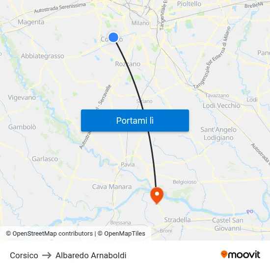 Corsico to Albaredo Arnaboldi map