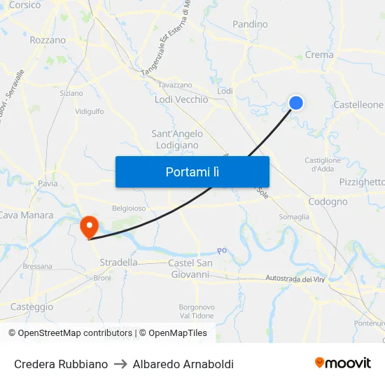 Credera Rubbiano to Albaredo Arnaboldi map