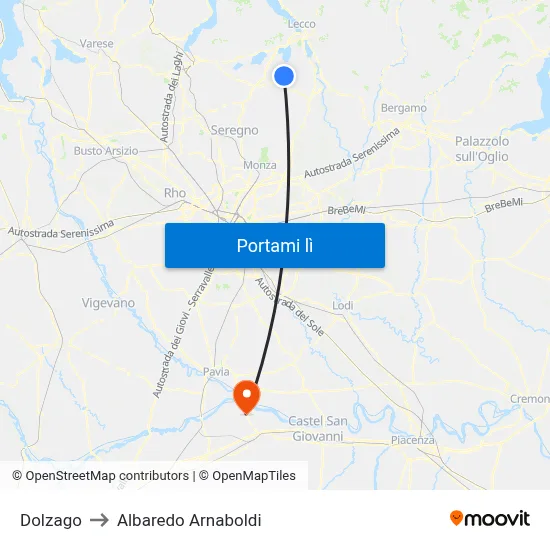 Dolzago to Albaredo Arnaboldi map