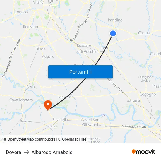 Dovera to Albaredo Arnaboldi map