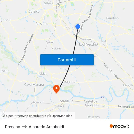 Dresano to Albaredo Arnaboldi map