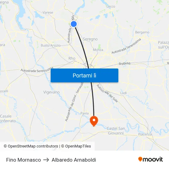 Fino Mornasco to Albaredo Arnaboldi map