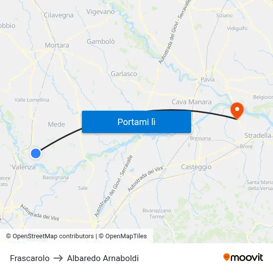 Frascarolo to Albaredo Arnaboldi map