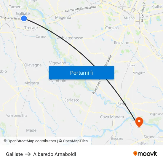 Galliate to Albaredo Arnaboldi map