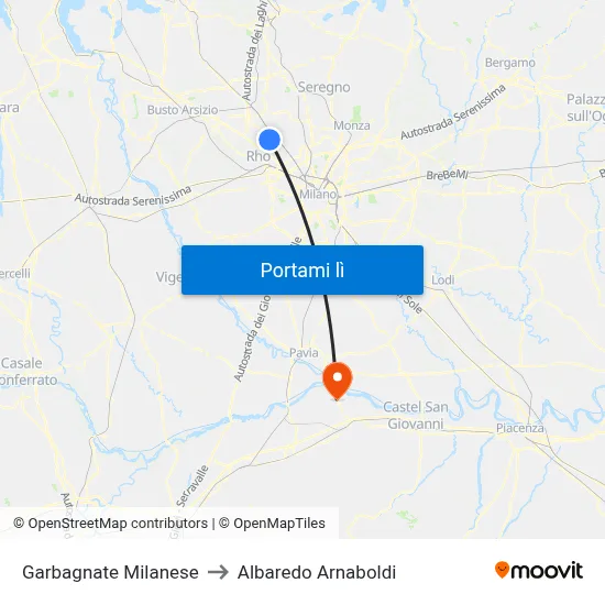 Garbagnate Milanese to Albaredo Arnaboldi map