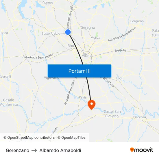 Gerenzano to Albaredo Arnaboldi map