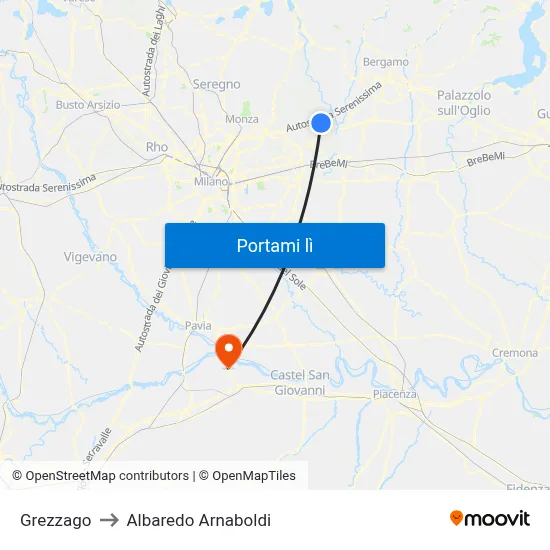 Grezzago to Albaredo Arnaboldi map