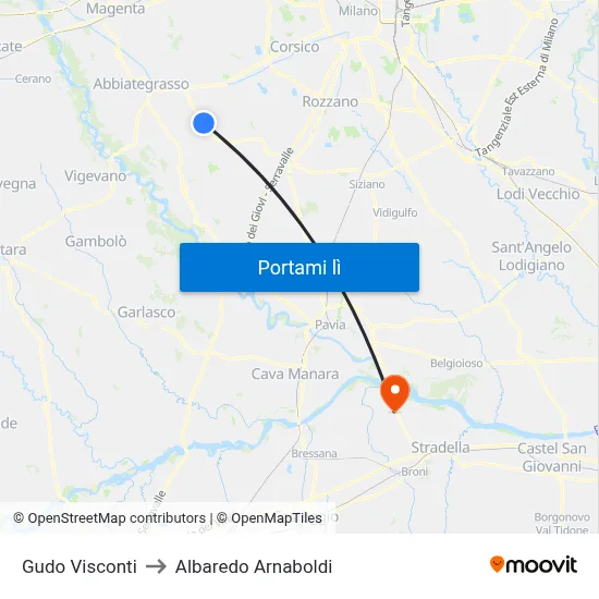 Gudo Visconti to Albaredo Arnaboldi map