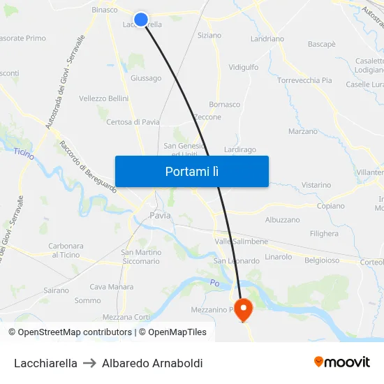 Lacchiarella to Albaredo Arnaboldi map