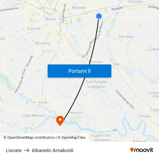 Liscate to Albaredo Arnaboldi map