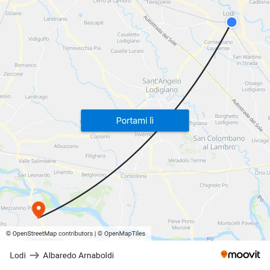 Lodi to Albaredo Arnaboldi map