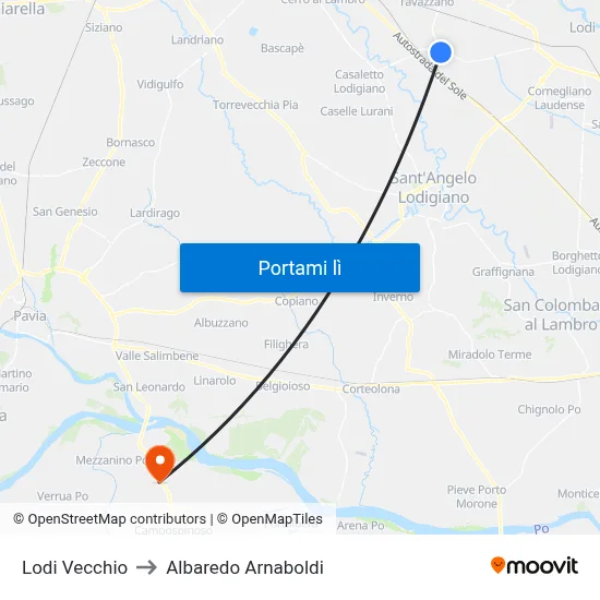 Lodi Vecchio to Albaredo Arnaboldi map