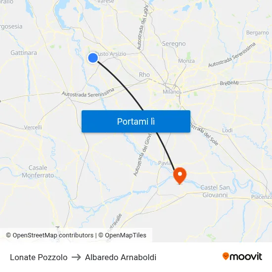 Lonate Pozzolo to Albaredo Arnaboldi map