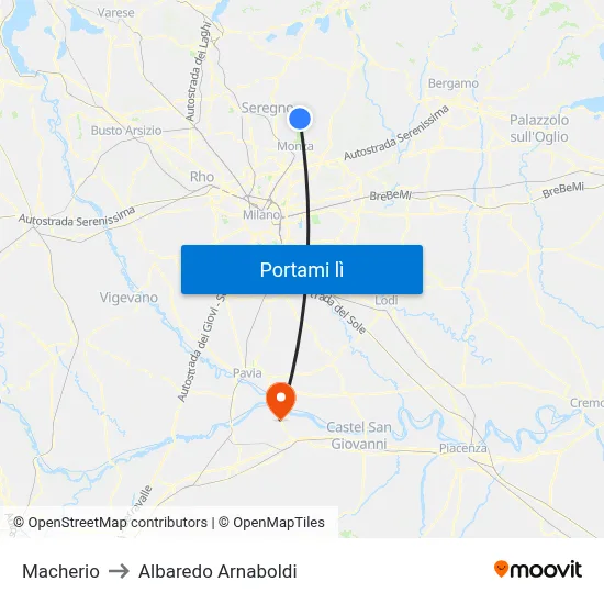 Macherio to Albaredo Arnaboldi map